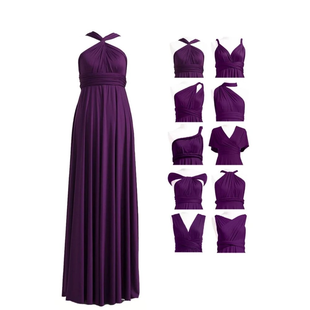 Multi-Wear Bridesmaid Wrap Dress Elastic Waist Versatile Convertible Maxi Gown S - Picture 7 of 8